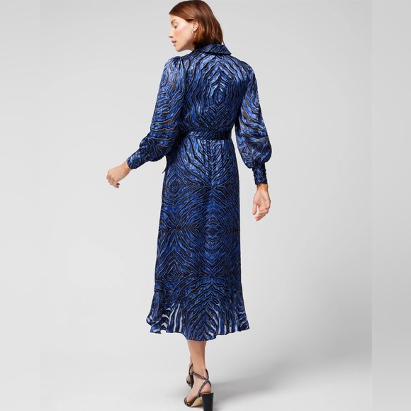 WHBM LONG SLEEVE SILK BURNOUT WRAP DRESS - Picture 5 of 6